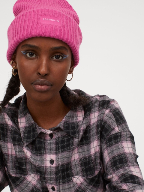

H&M Women Pink & Black Checked Cotton Flannel Shirt