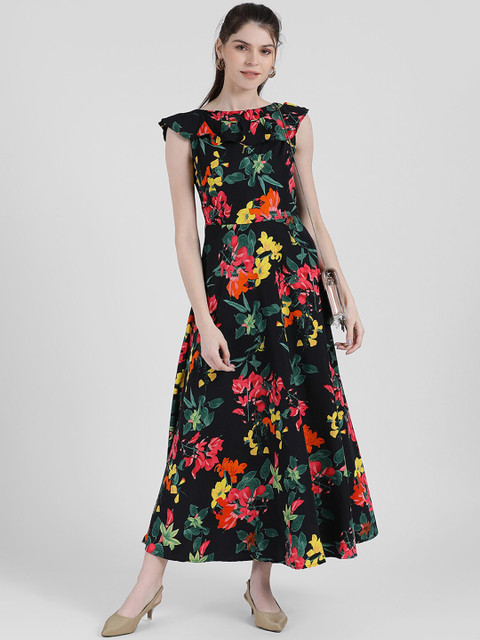 

Zink London Women Black Printed Maxi Dress