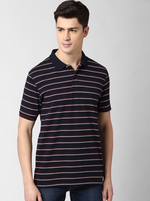 

Peter England Casuals Men Navy Blue Striped Polo Collar T-shirt