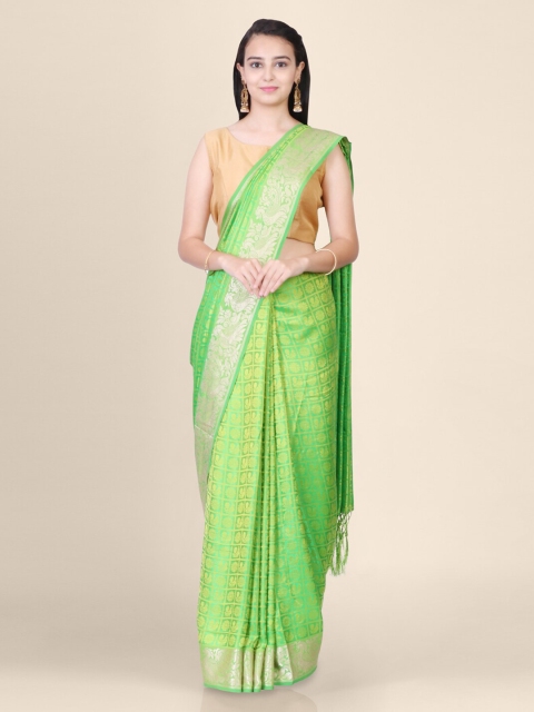 Hastakala Green Silk Blend Woven Design Handloom Mysore Silk Saree