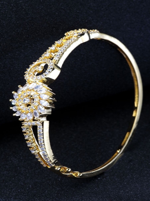 

ANIKAS CREATION Gold-Plated White American Diamond Studded Handcrafted Bangle Style Bracelet