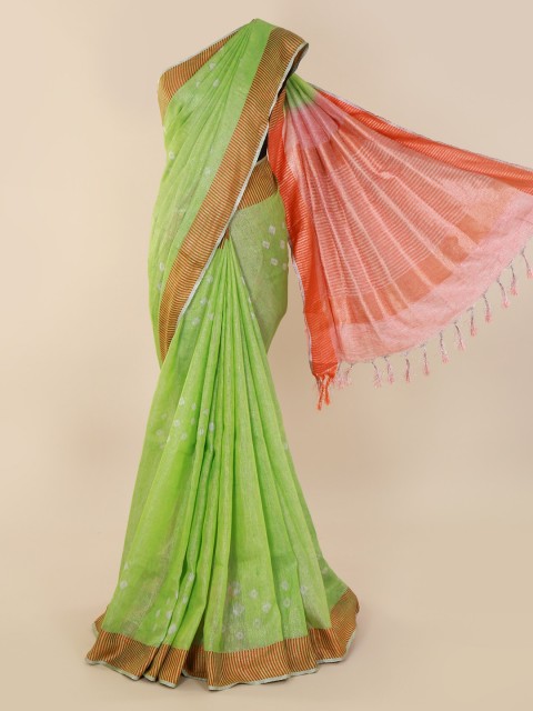 

Pothys Green Printed Linen Blend Saree