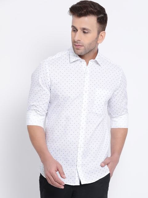

Turtle Men White & Blue Slim Fit Printed Casual Shirt