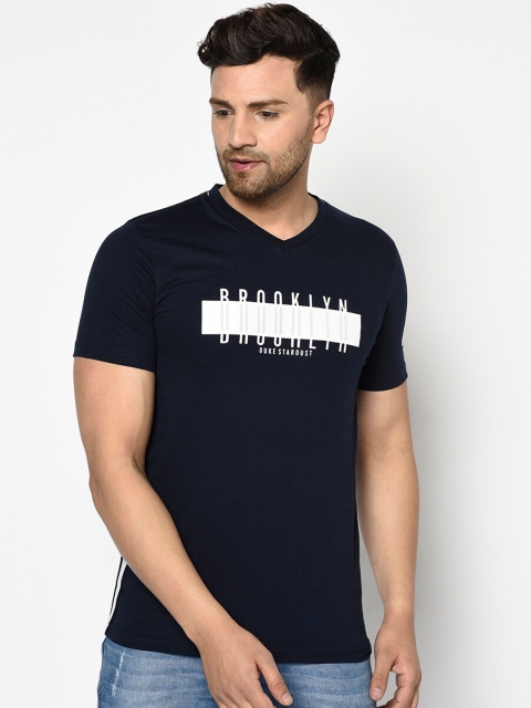 

Duke Men Navy Blue Printed V-Neck T-shirt