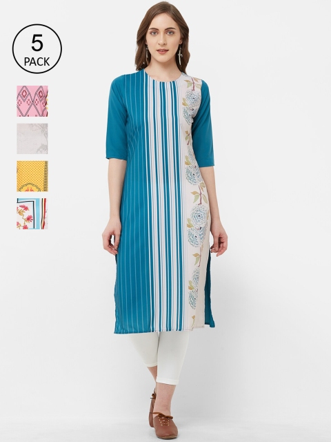 

7Threads Women Pack of 5 Multicoloured Printed Straight Kurtas, Multi