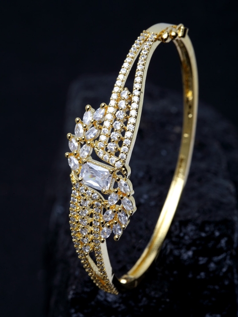 

ANIKAS CREATION Gold-Plated White American Diamond Studded Handcrafted Bangle Style Bracelet
