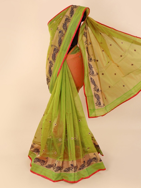 

Pothys Green Embroidered Supernet Saree