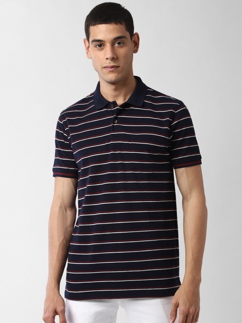 

Peter England Casuals Men Navy Blue Striped Polo Collar T-shirt