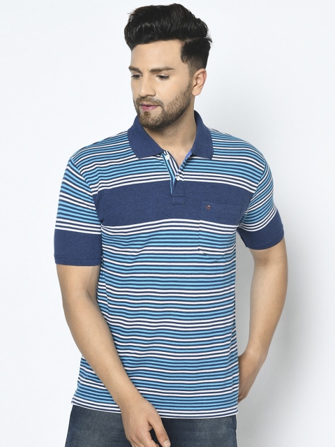 

Duke Men Blue Striped Polo Collar T-shirt
