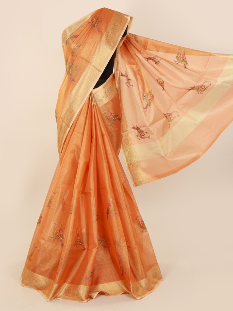 

Pothys Orange Embroidered Tissue Saree