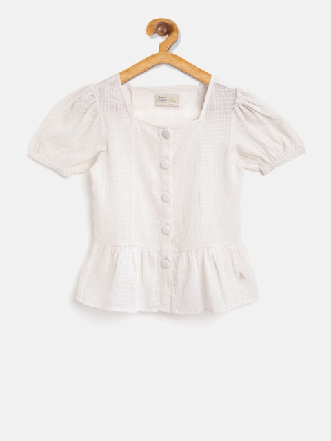 

Cherry Crumble Girls White Solid Peplum Top