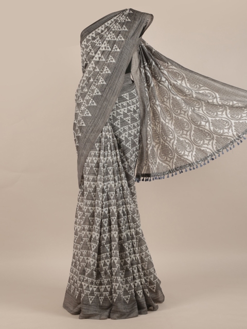 

Pothys Grey Printed Jute Silk Saree