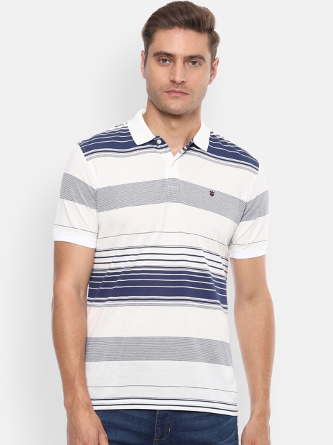 

Louis Philippe Sport Men White Striped Cotton Polo Collar T-shirt