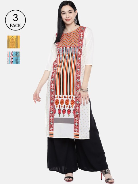 

7Threads Women Pack of 3 Multicoloured Printed Straight Kurtas, Multi