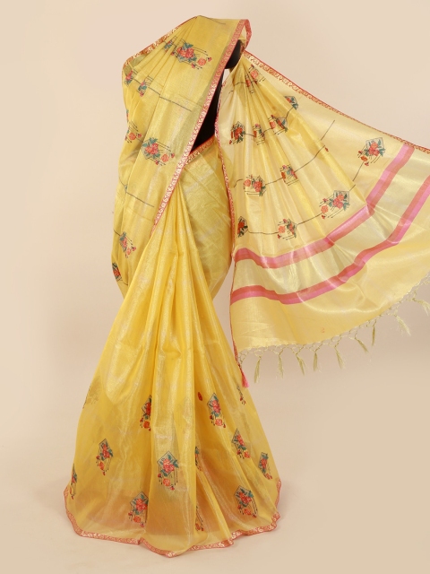 

Pothys Yellow & Red Tissue Printed Saree