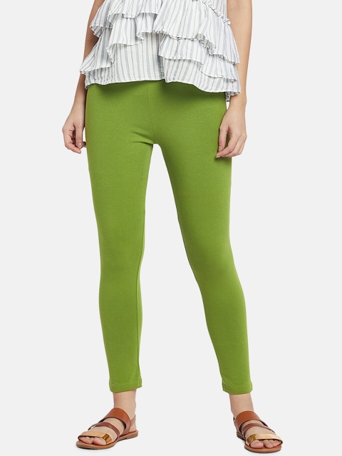 

Go Colors Women Olive Green Solid Slim-Fit Cropped Leggings