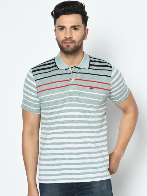 

Duke Men Green Striped Polo Collar T-shirt