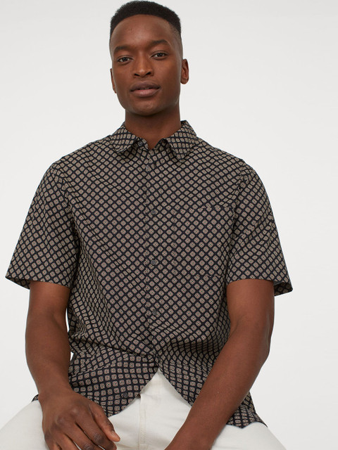 

H&M Men Blue Printed Cotton Shirt Regular Fit