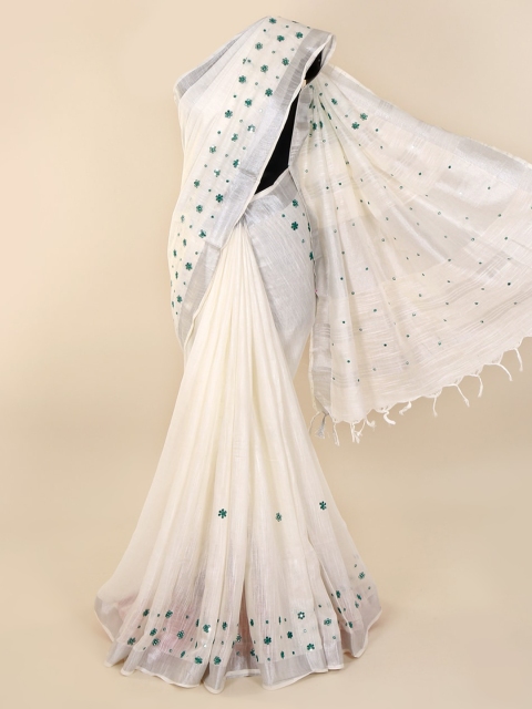 

Pothys White Embellished Linen Blend Saree