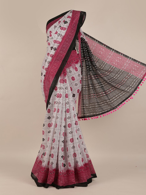 

Pothys White & Pink Jute Silk Printed Saree
