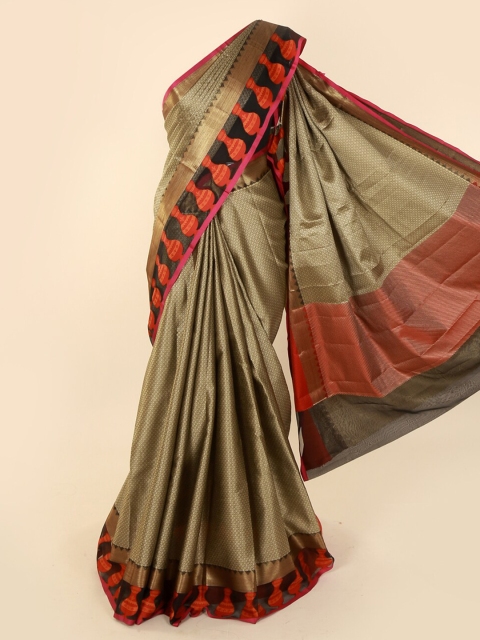 

Pothys Brown & Red Cotton Blend Printed Saree