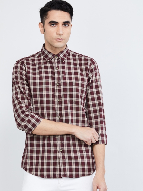 

max Men Maroon Slim Fit Checked Casual Shirt
