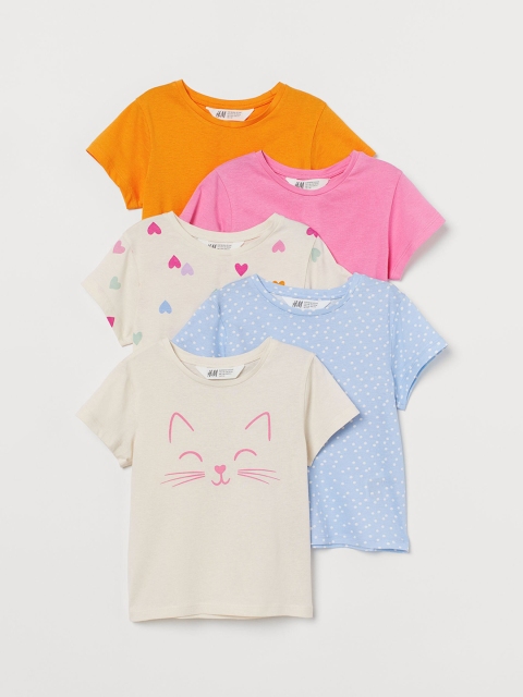 

H&M Girls 5-Pack Printed Jersey Tops, Blue