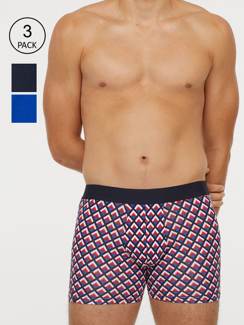 

H&M Men Blue Multicoloured 3-Pack Mid Trunks, Multi