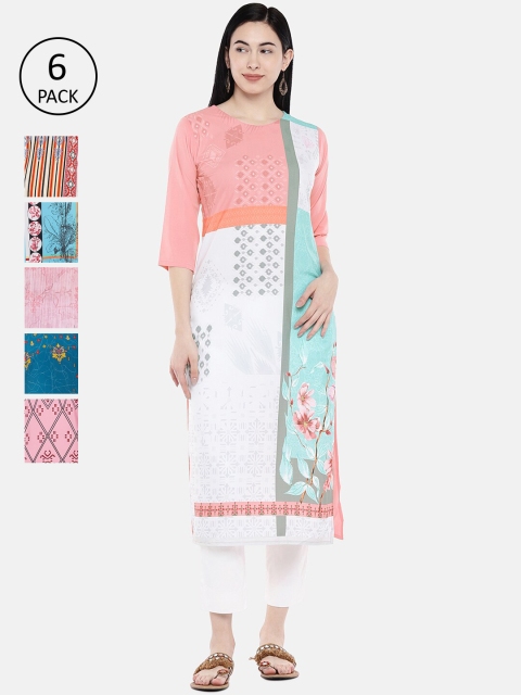 

7Threads Women Multicoloured Pack of 6 Printed Straight Kurtas, Multi