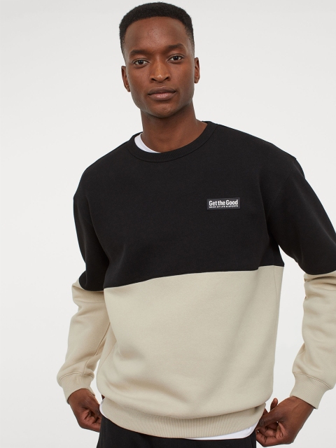 

H&M Men Beige & Black Colourblocked Sweatshirt