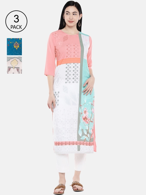 

7Threads Women Pack of 3 Multicoloured Printed Straight Kurtas, Multi