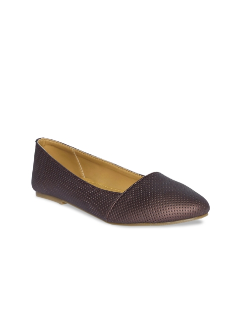 

People Women Brown Textured Leather Ballerinas