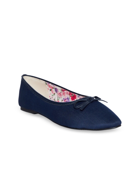 

People Women Navy Blue Solid Leather Ballerinas