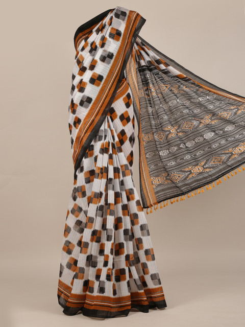 

Pothys White & Mustard Jute Silk Printed Saree