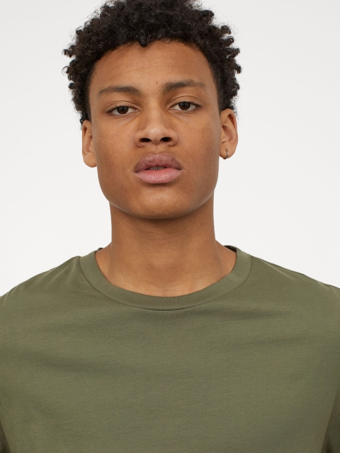 

H&M Men Olive Green Solid Long-Sleeved Top Long Fit
