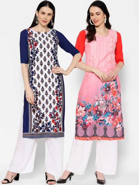 

7Threads Women Multicoloured Pack of 2 Printed Straight Kurtas, Multi