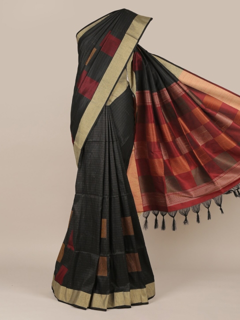 

Pothys Black Checked Jute Silk Saree