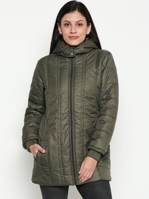 

People Women Olive Green Solid Padded Jacket