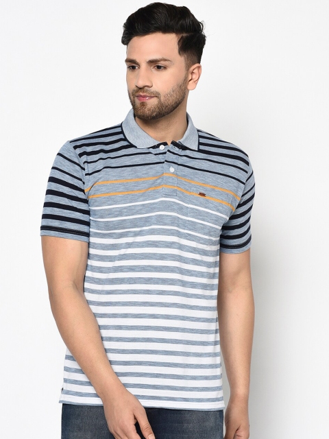 

Duke Men Blue Striped Polo Collar T-shirt