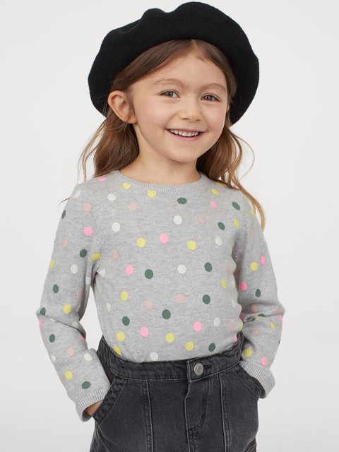 

H&M Girls Grey Fine-Knit Cotton Jumper