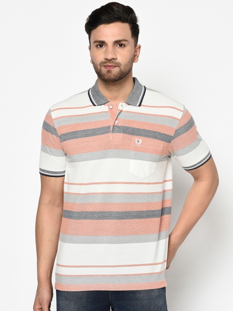 

Duke Men Rust Orange & White Striped Polo Collar T-shirt