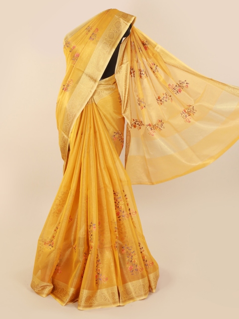 

Pothys Yellow Embroidered Tissue Saree