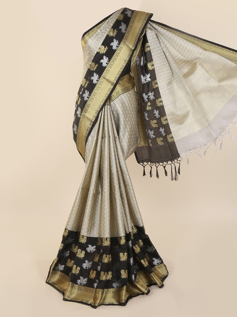 

Pothys Silver-Toned & Brown Pure Cotton Woven Design Saree