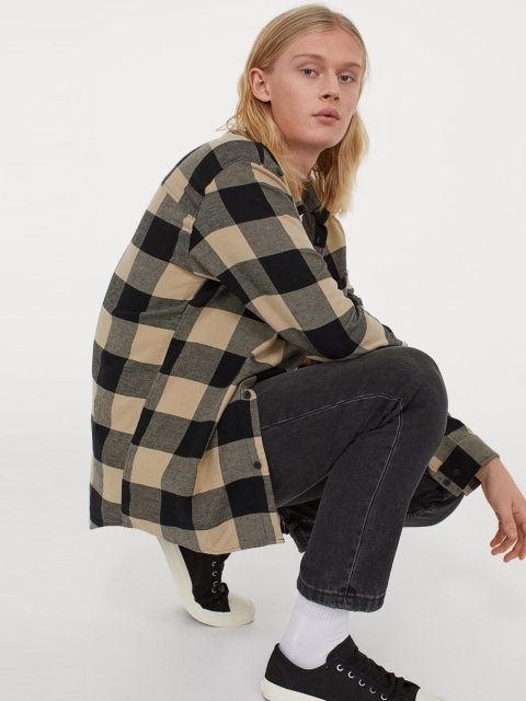 

H&M Men Beige Cotton Flannel Shirt