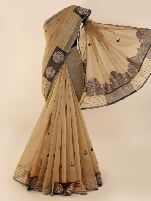 

Pothys Brown Embroidered Supernet Saree