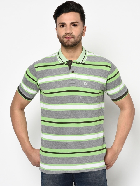 

Duke Men Green Striped Polo Collar T-shirt