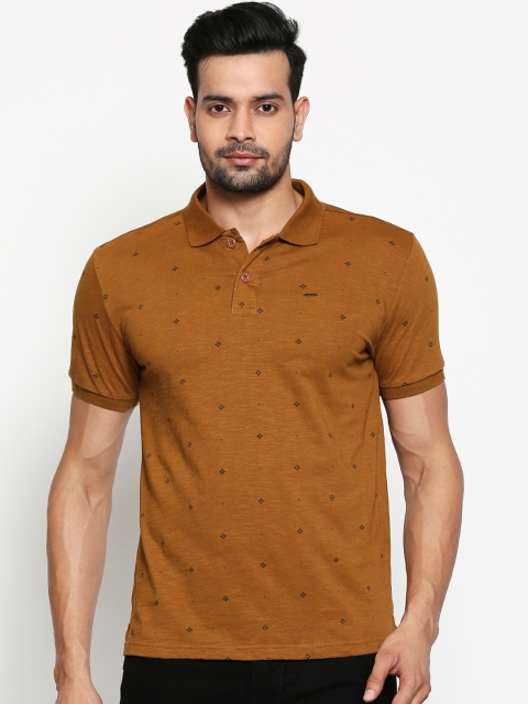 

People Men Brown Printed Polo Collar T-shirt