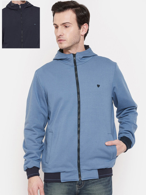 

Okane Men Navy Blue Solid Reversible Bomber
