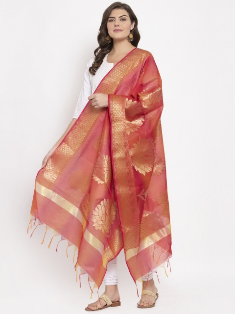 

LOOM LEGACY Women Red & Gold-Coloured Woven-Design Dupatta