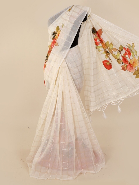 

Pothys Off-White Checked Pure Cotton Saree